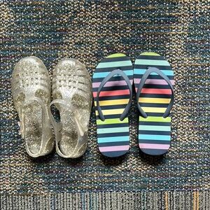 Kids Jelly Glitter Sandals and Primary Striped Flip Flops